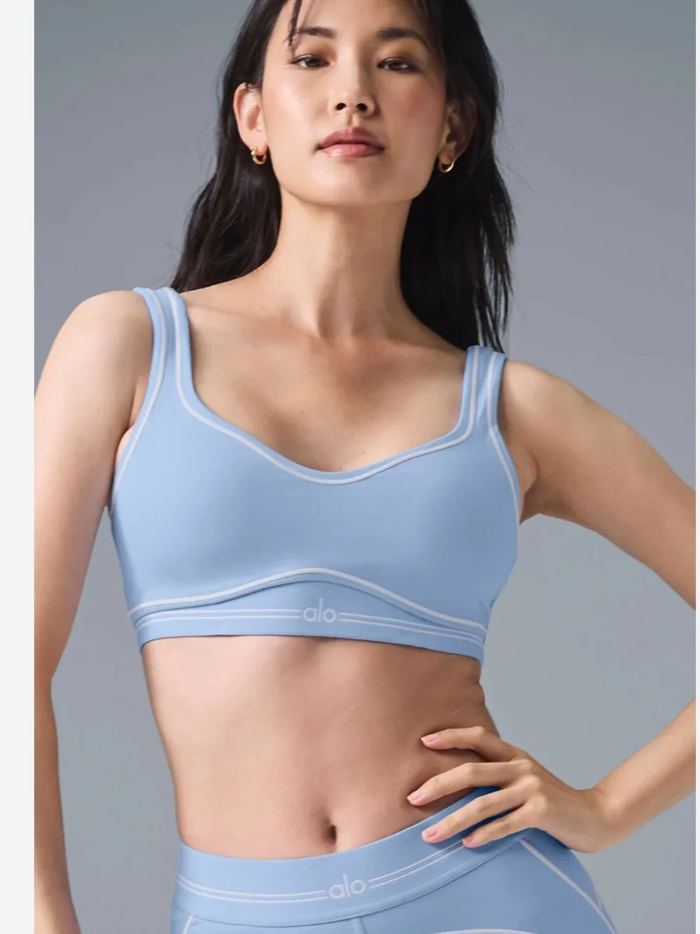 alo Airbrush Heart Throb Bra in Seashell Blue/ white